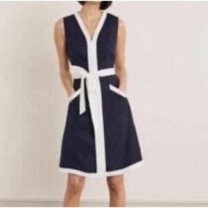 Boden Josie Navy  Colorblock Preppy Linen Blend Summer Dress Size 4